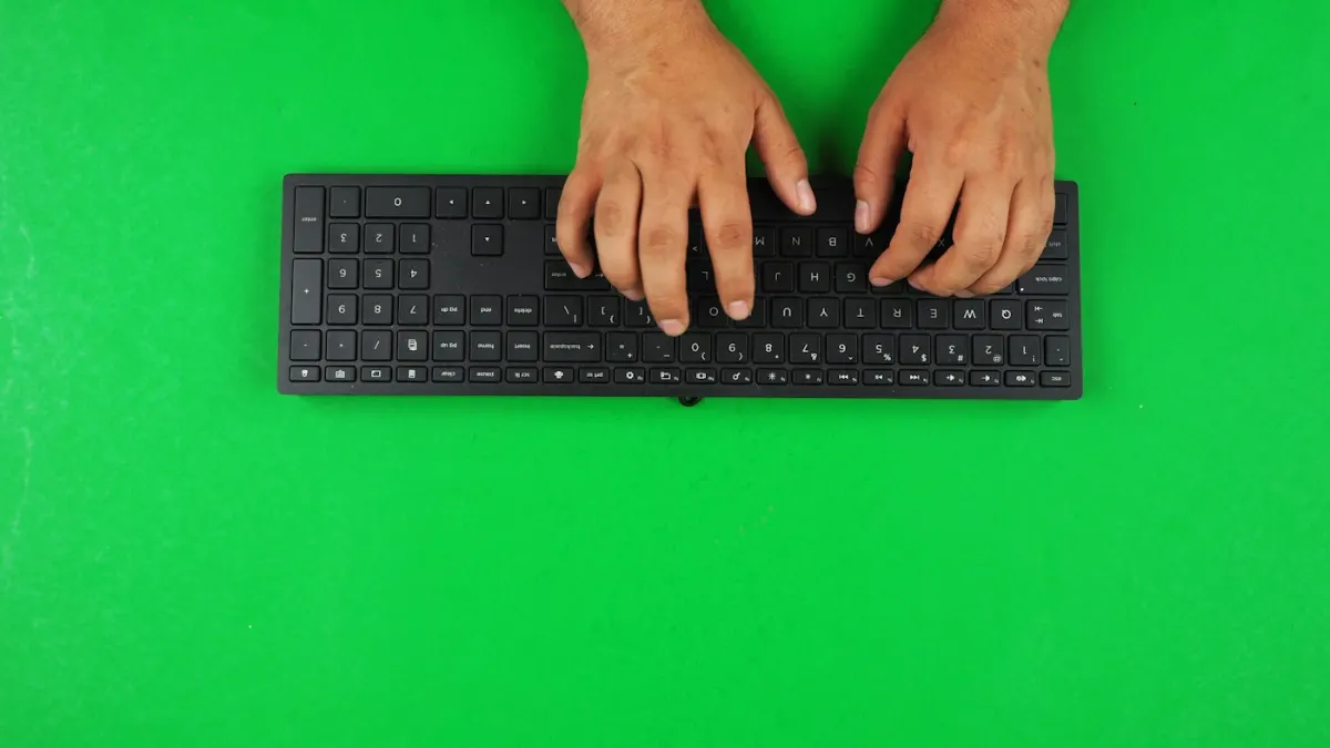 Hands typing a cover letter on a keyboard