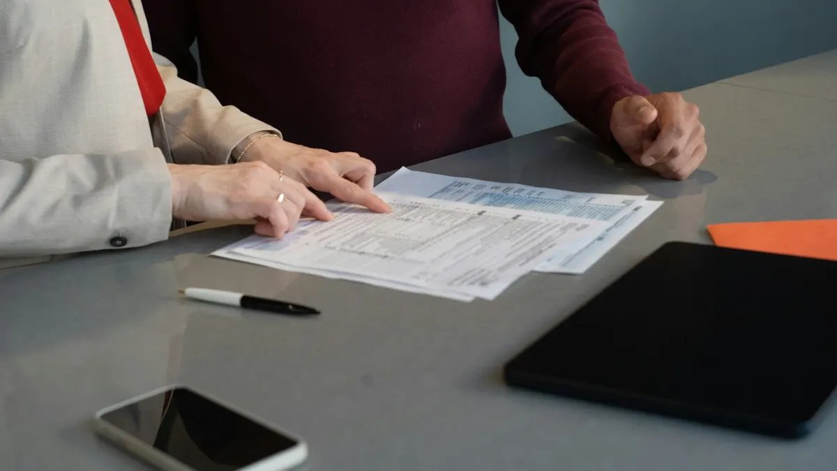 Job seeker reviewing documents before applying