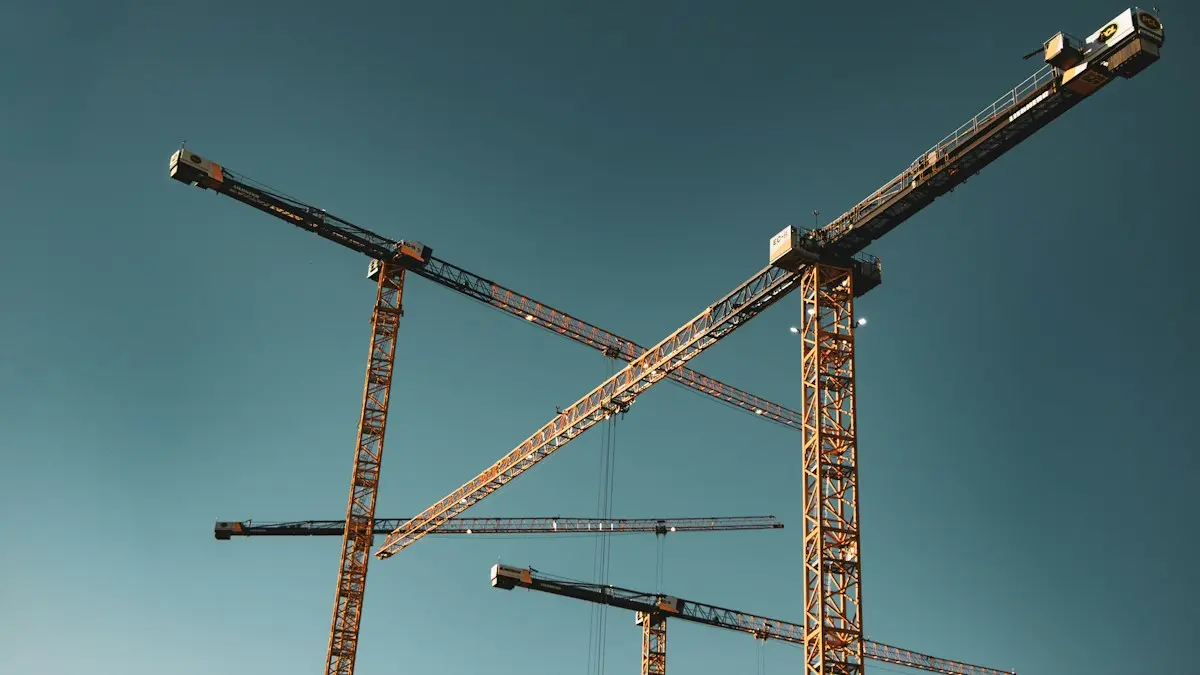 Construction jobs – tower cranes on a large building site